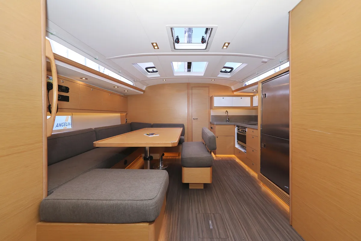 Salon of Anthea, a Dufour 470 sailboat at Grad Trogir, Croatia