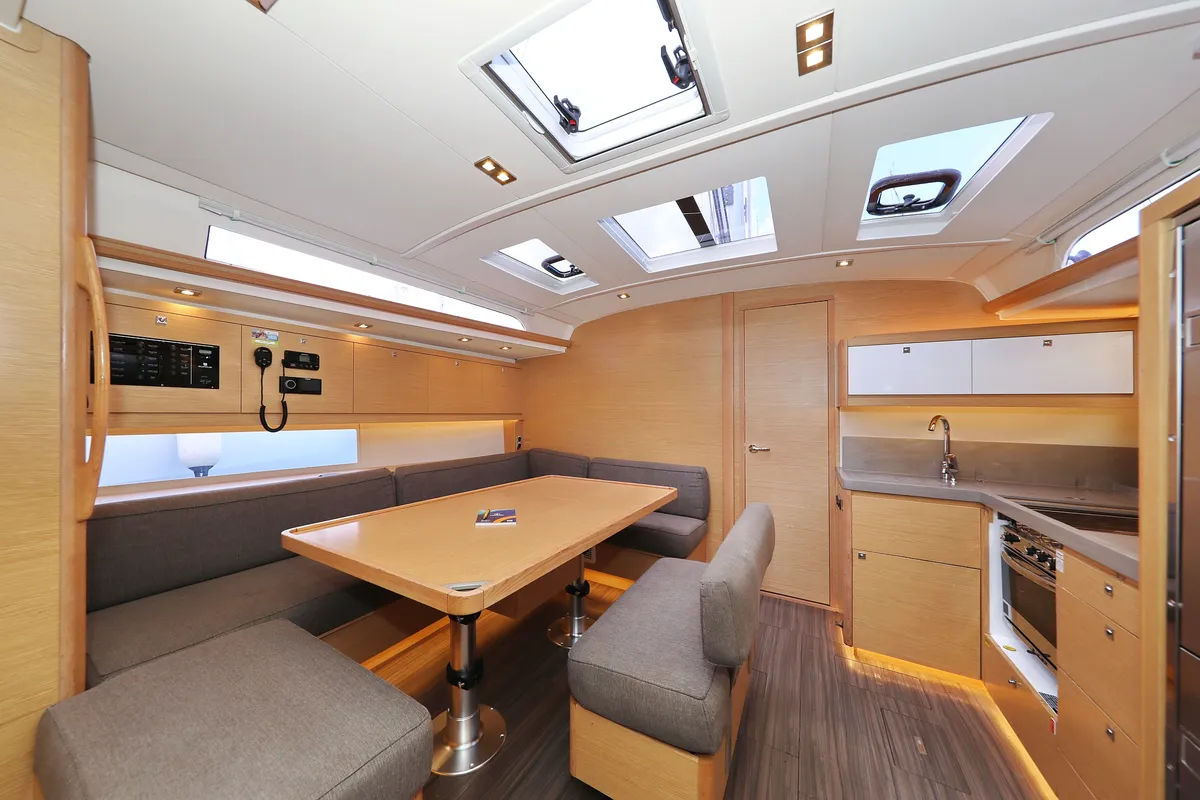 Salon of Anthea, a Dufour 470 sailboat at Grad Trogir, Croatia