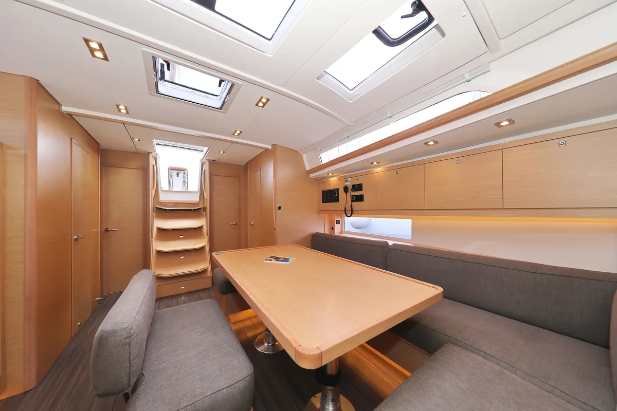 Salon of Anthea, a Dufour 470 sailboat at Grad Trogir, Croatia
