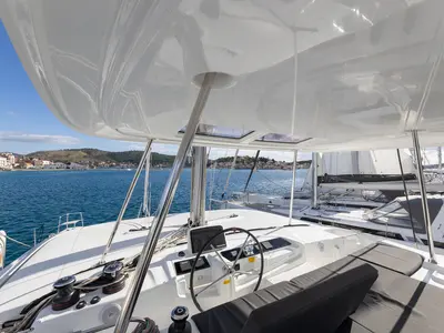 Cockpit of Cortes, a Lagoon 46 catamaran at Općina Rogoznica, Croatia