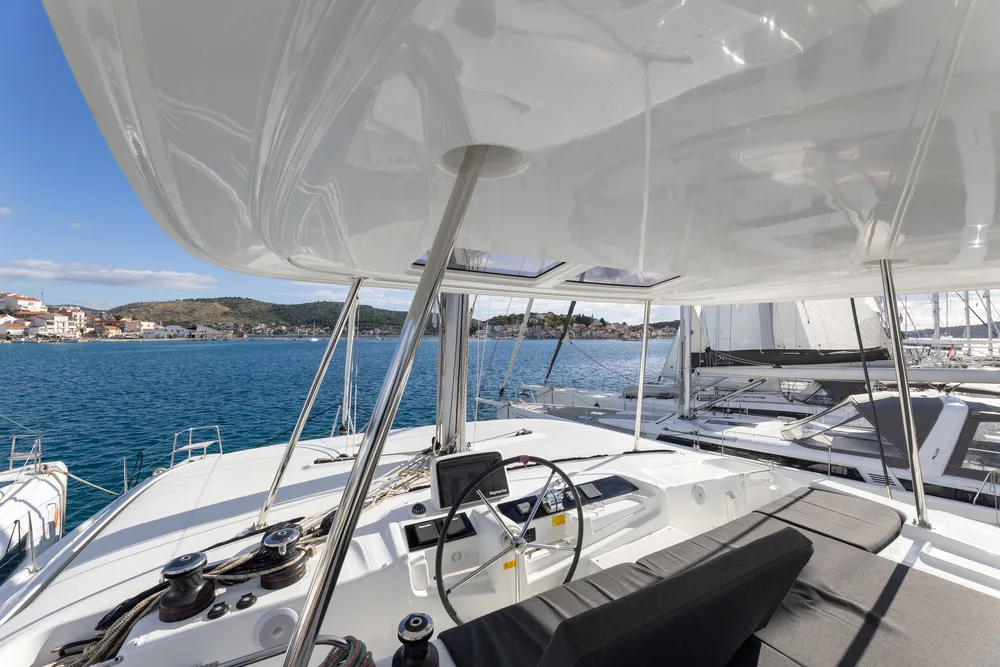 Cockpit of Cortes, a Lagoon 46 catamaran at Općina Rogoznica, Croatia