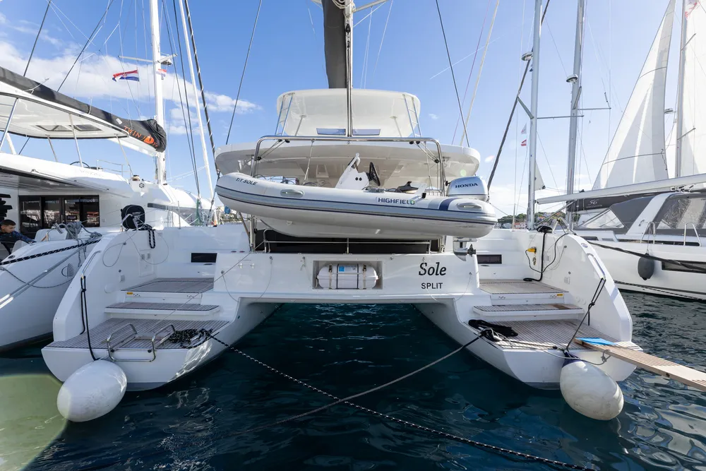 Exterior view of Cortes, a Lagoon 46 catamaran at Općina Rogoznica, Croatia