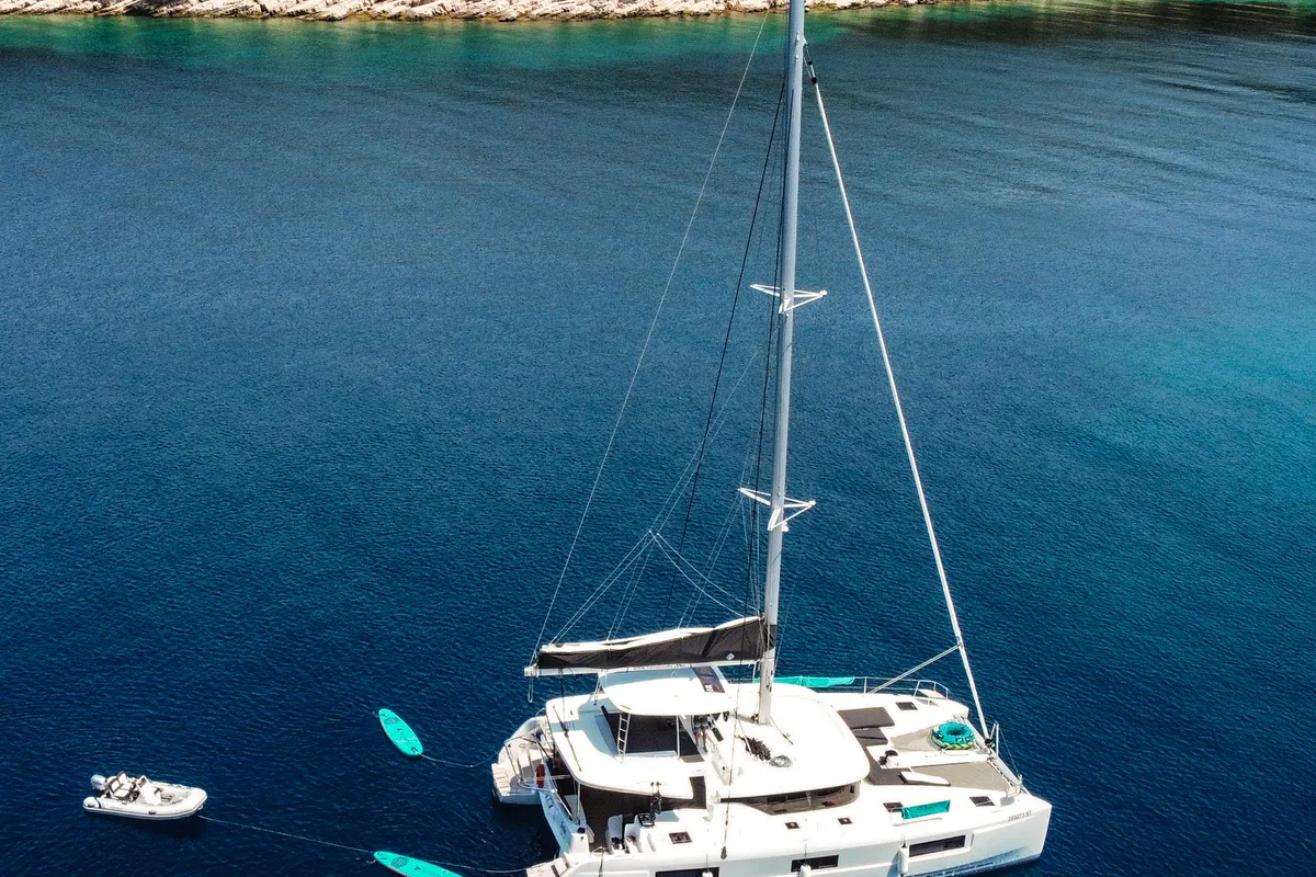 Exterior view of Cortes, a Lagoon 46 catamaran at Općina Rogoznica, Croatia