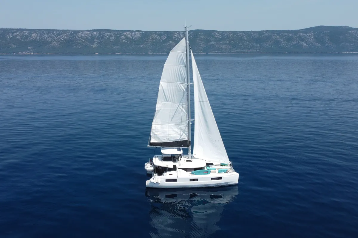 Exterior view of Cortes, a Lagoon 46 catamaran at Općina Rogoznica, Croatia