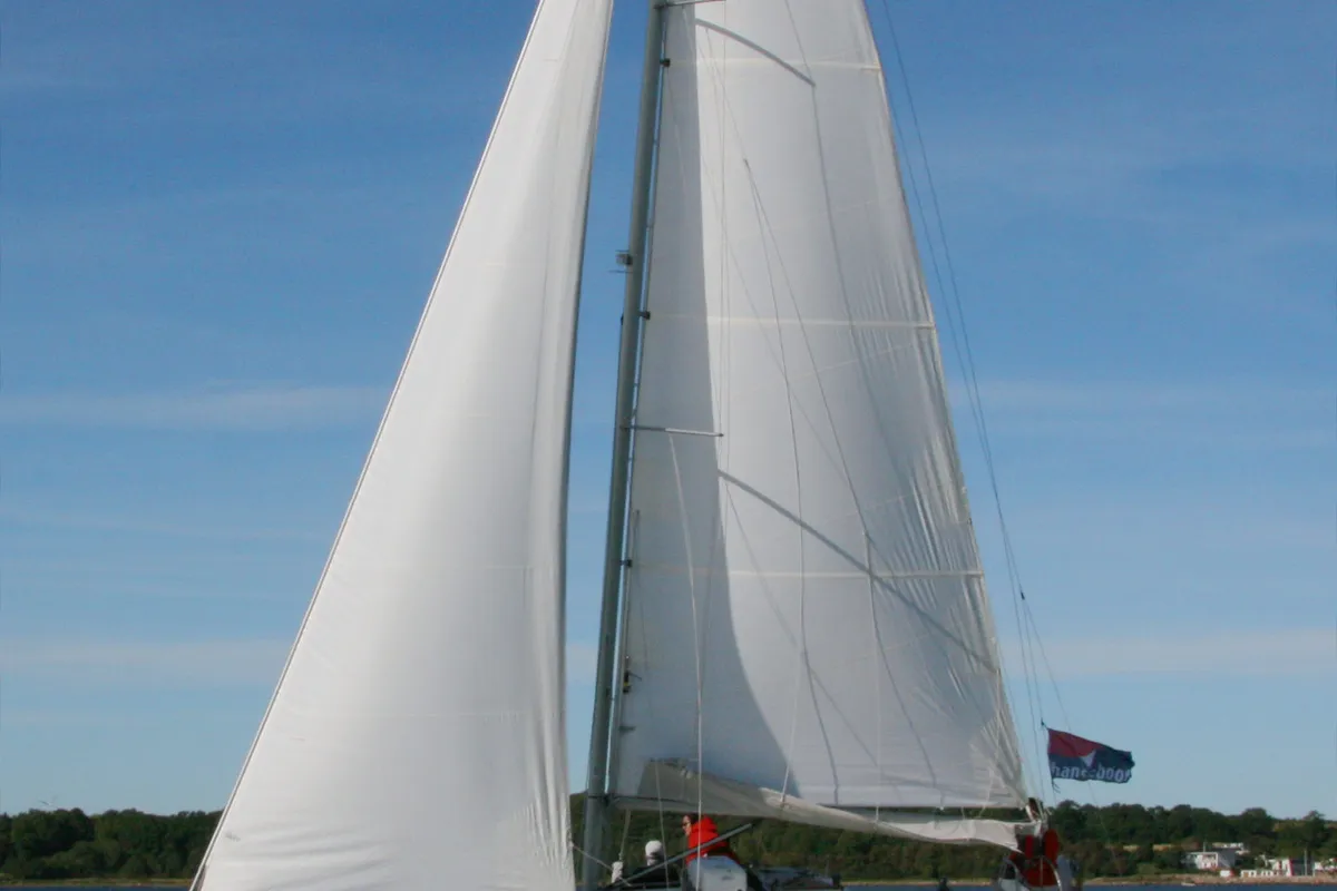 Exterior view of Blomquist, a Hanse 320 sailboat at Heiligenhafen, Germany