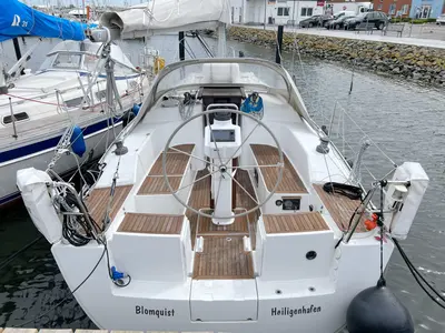 Cockpit of Blomquist, a Hanse 320 sailboat at Heiligenhafen, Germany