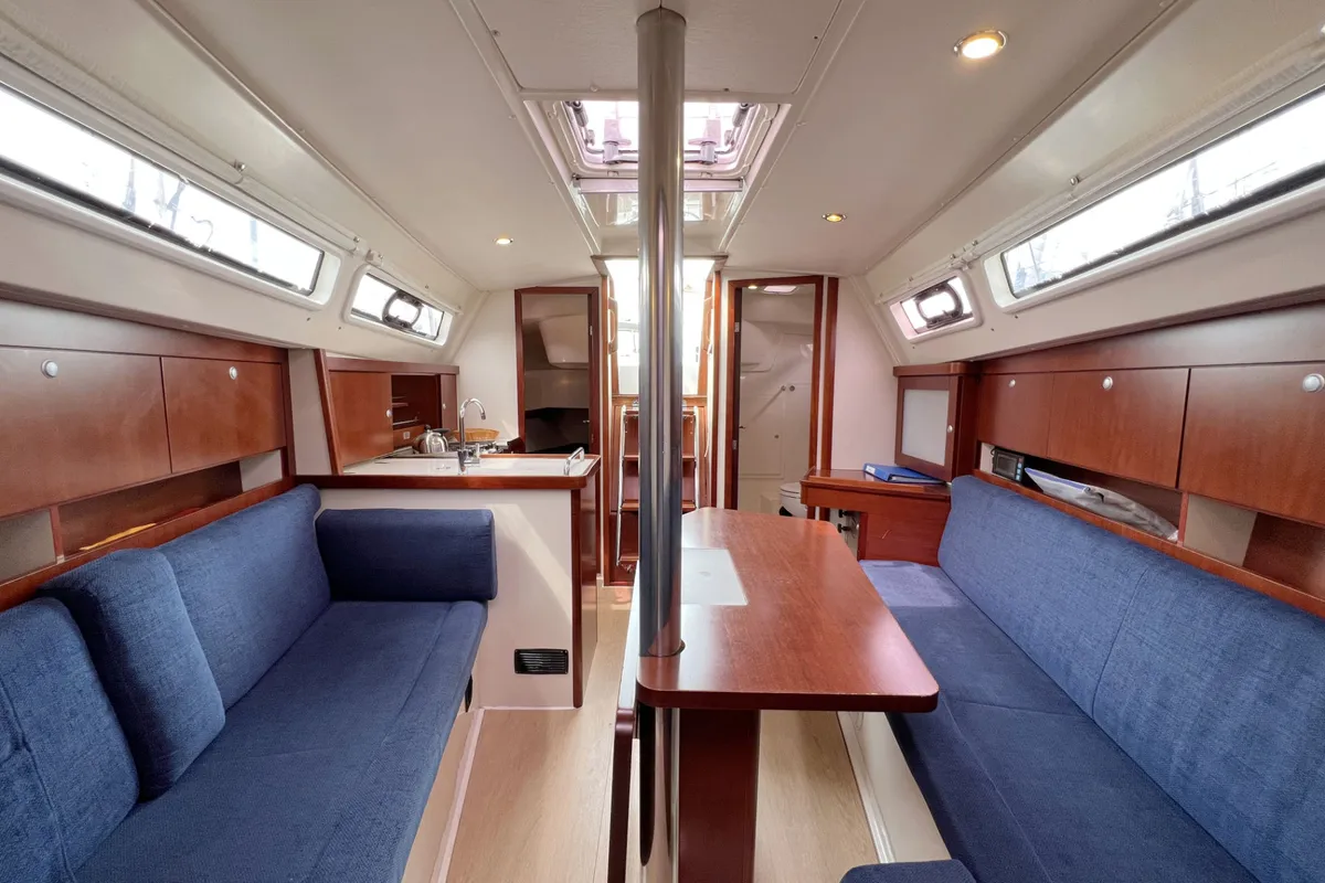 Salon of Blomquist, a Hanse 320 sailboat at Heiligenhafen, Germany