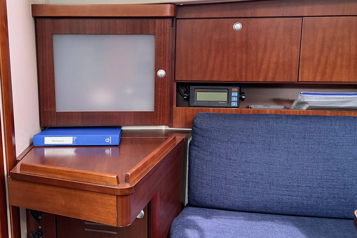 Salon of Blomquist, a Hanse 320 sailboat at Heiligenhafen, Germany