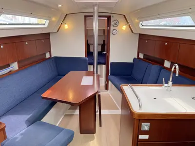 Salon of Blomquist, a Hanse 320 sailboat at Heiligenhafen, Germany