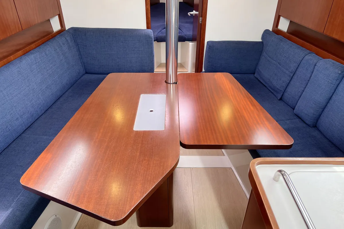 Salon of Blomquist, a Hanse 320 sailboat at Heiligenhafen, Germany