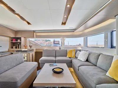 Salon of Athena Blu, a Lagoon 51 catamaran at Municipal Unit of Palairos, Greece