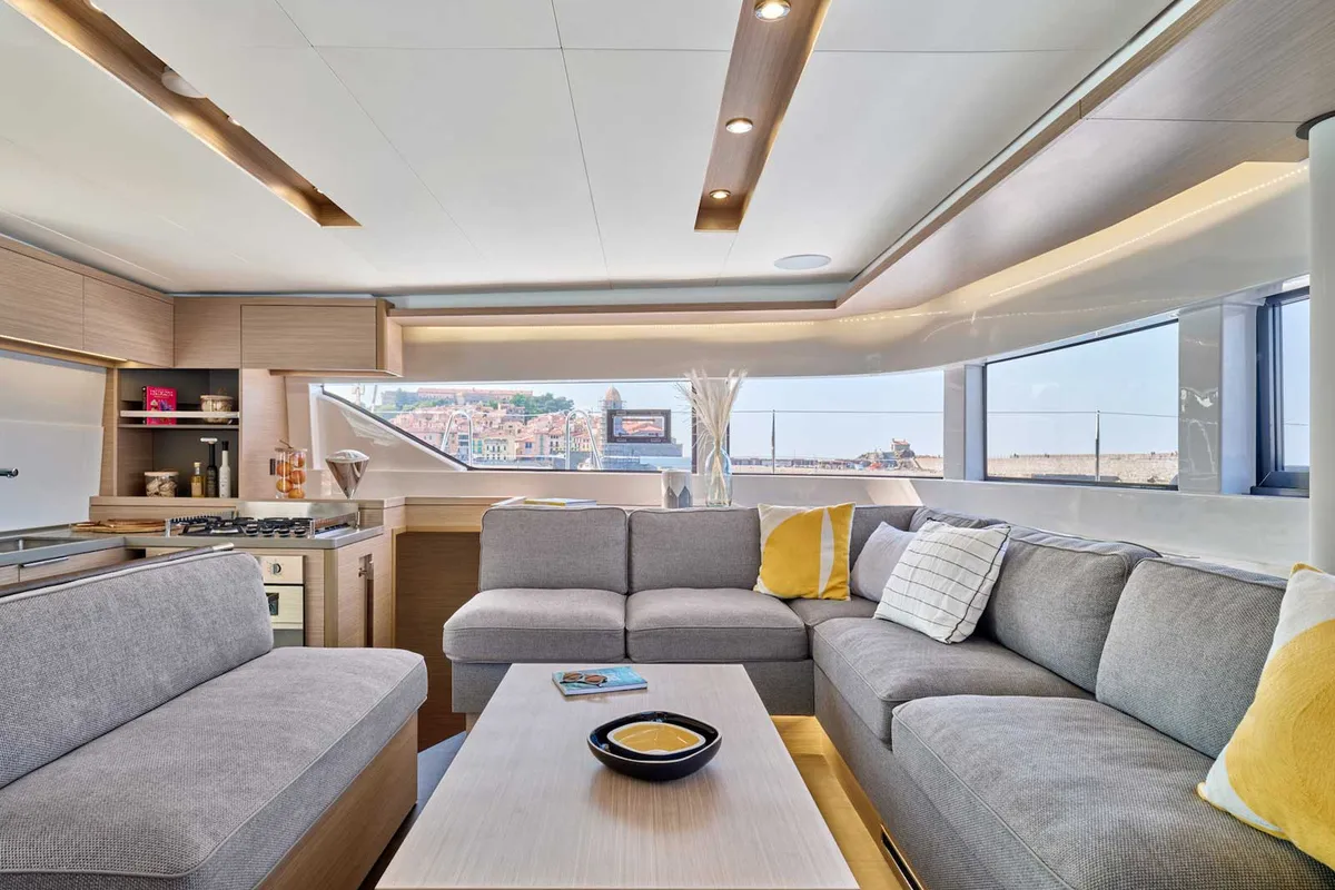 Salon of Athena Blu, a Lagoon 51 catamaran at Municipal Unit of Palairos, Greece
