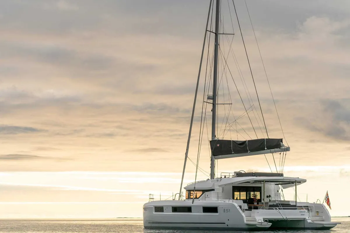 Exterior view of Athena Blu, a Lagoon 51 catamaran at Municipal Unit of Palairos, Greece