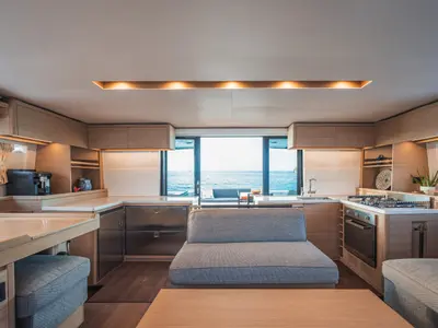 Galley of Athena Blu, a Lagoon 51 catamaran at Palairos, Greece