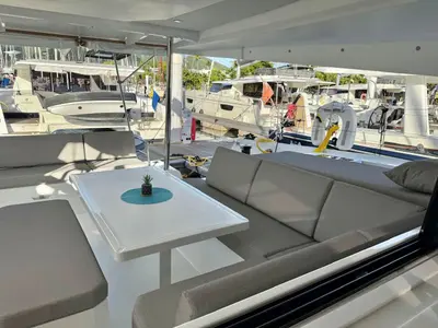 Salon of Morskie Oko, a Fountaine Pajot Elba 45 catamaran at Road Town, British Virgin Islands