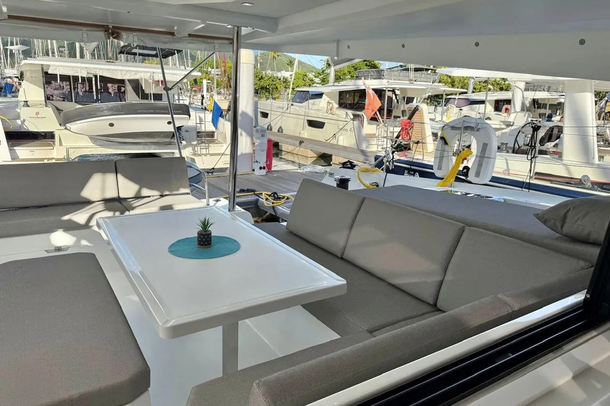 Salon of Morskie Oko, a Fountaine Pajot Elba 45 catamaran at Road Town, British Virgin Islands