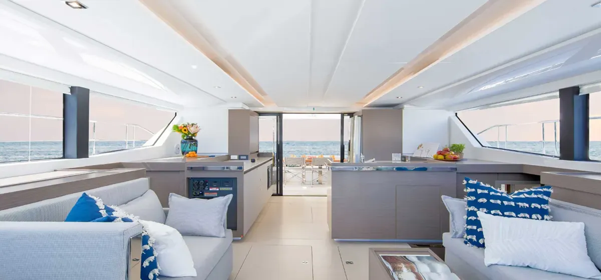 Salon of Moorings 464PC Exclusive, a Leopard 46PC catamaran at Central Abaco, Bahamas