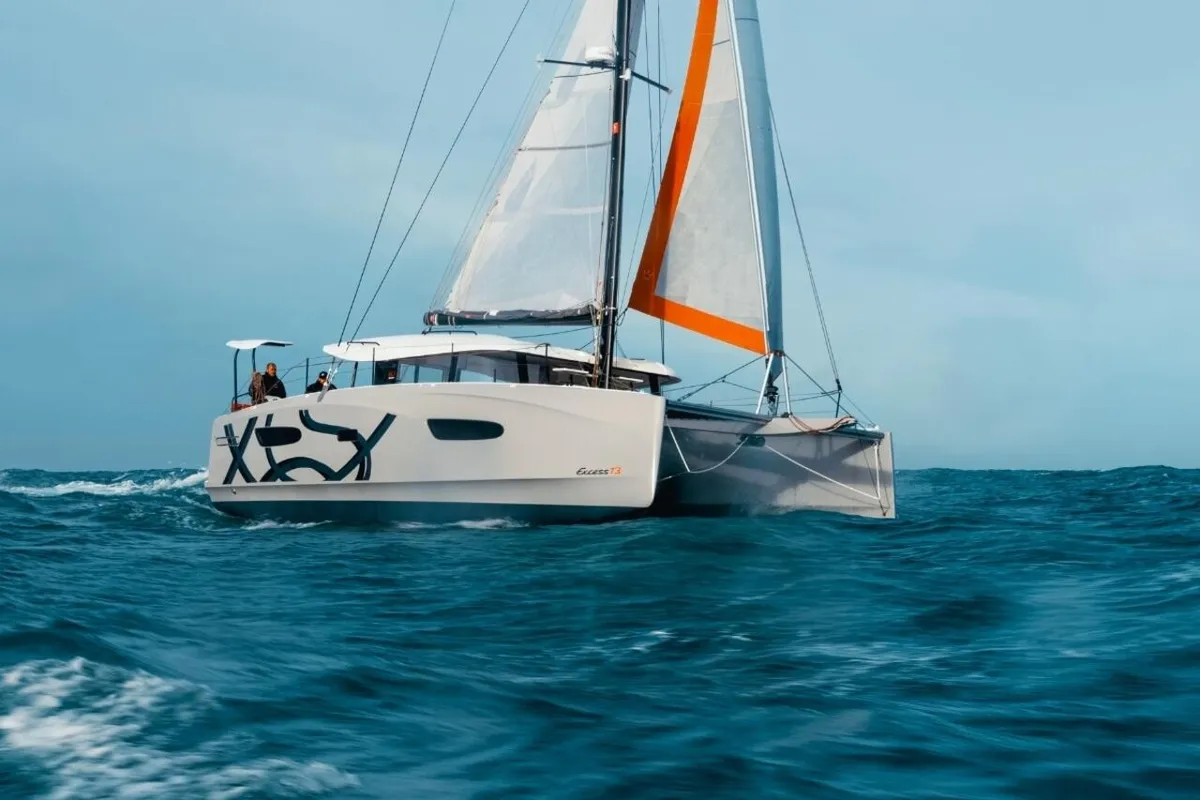 Exterior view of First Kiss, a Excess 13 catamaran at Dubrovnik, Croatia