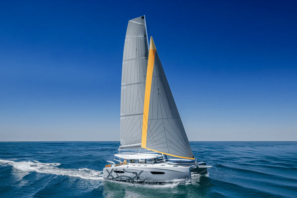 Exterior view of First Kiss, a Excess 13 catamaran at Dubrovnik, Croatia