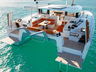 Deck of First Kiss, a Excess 13 catamaran at Dubrovnik, Croatia