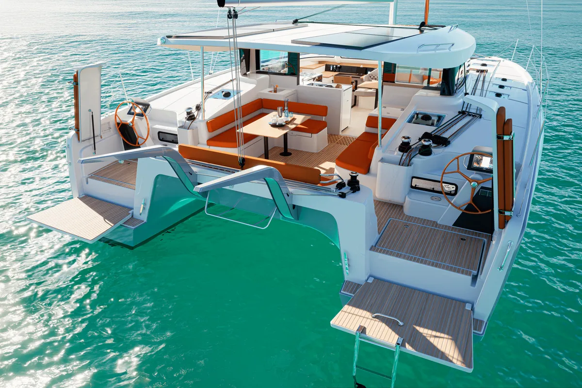 Deck of First Kiss, a Excess 13 catamaran at Dubrovnik, Croatia