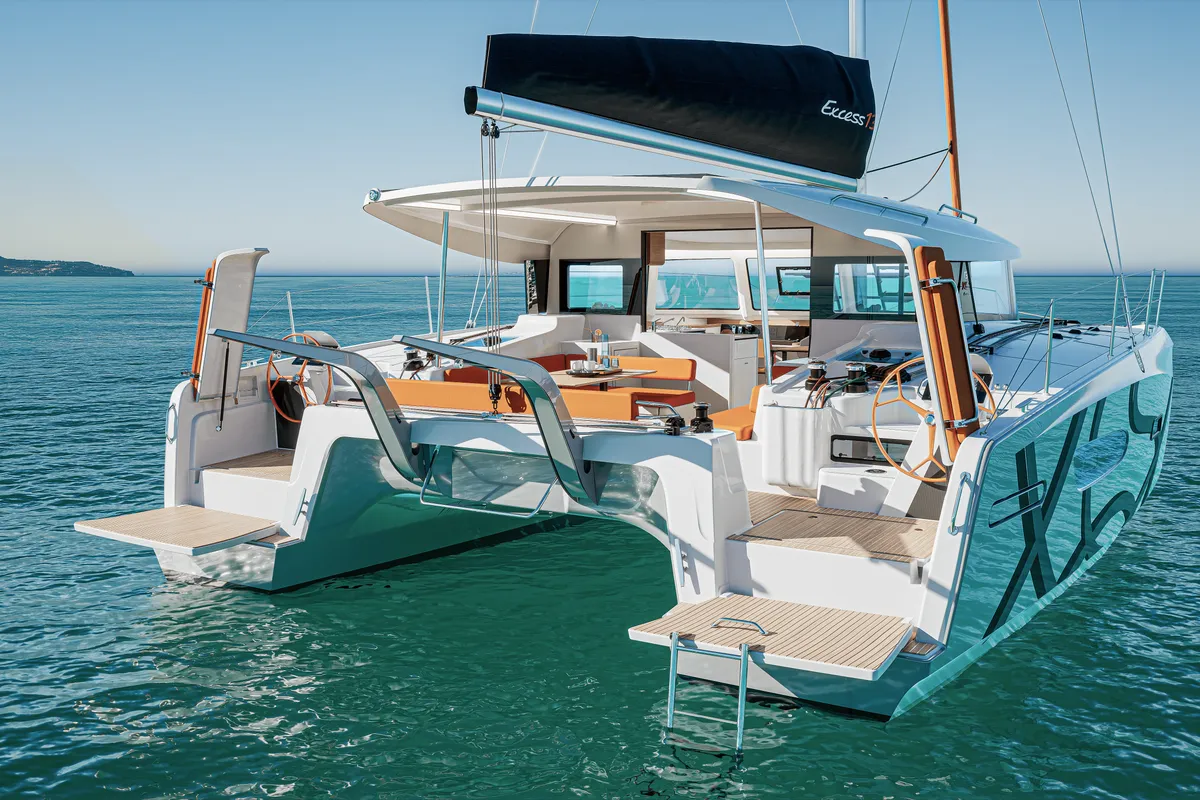 Exterior view of First Kiss, a Excess 13 catamaran at Dubrovnik, Croatia