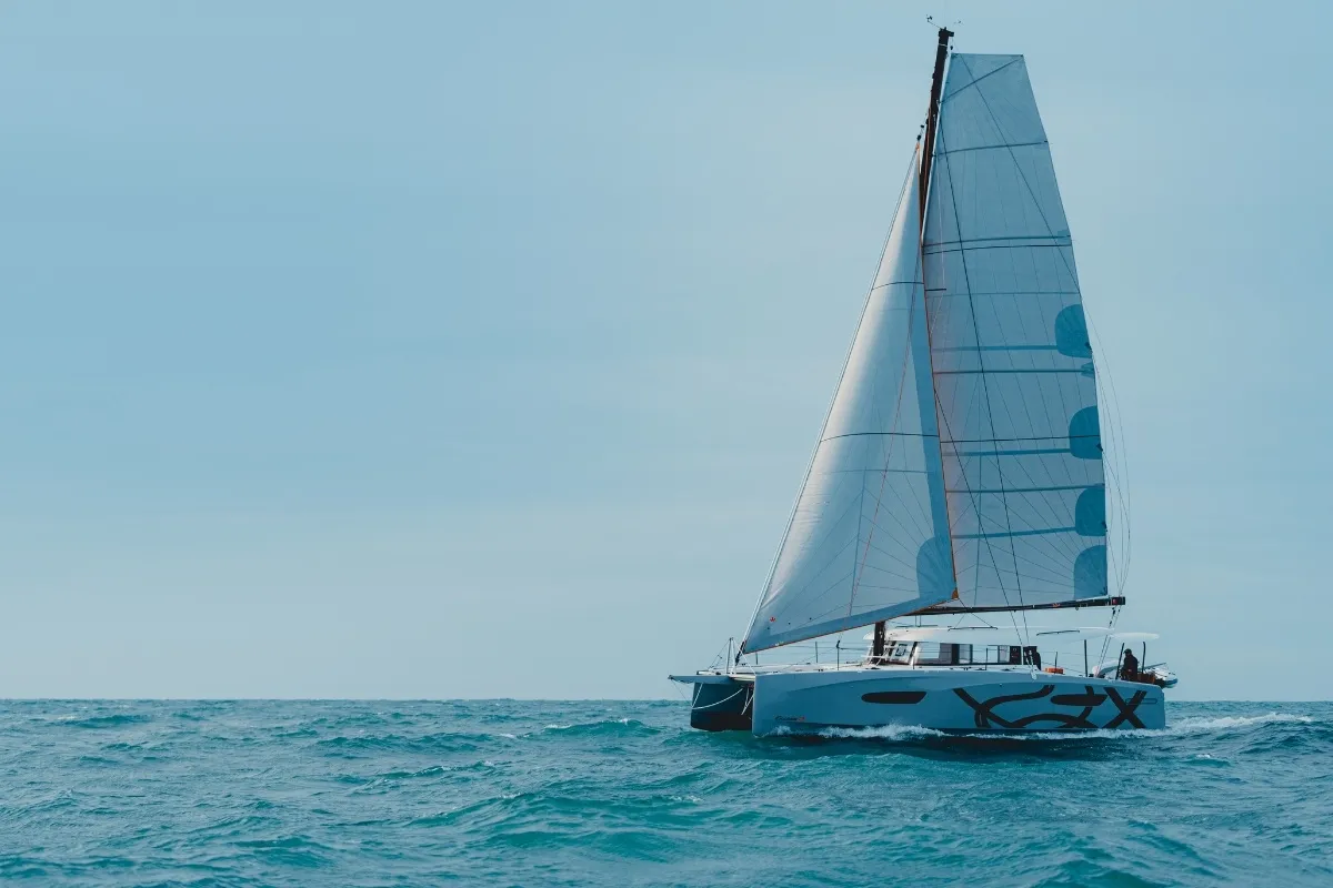Exterior view of First Kiss, a Excess 13 catamaran at Dubrovnik, Croatia