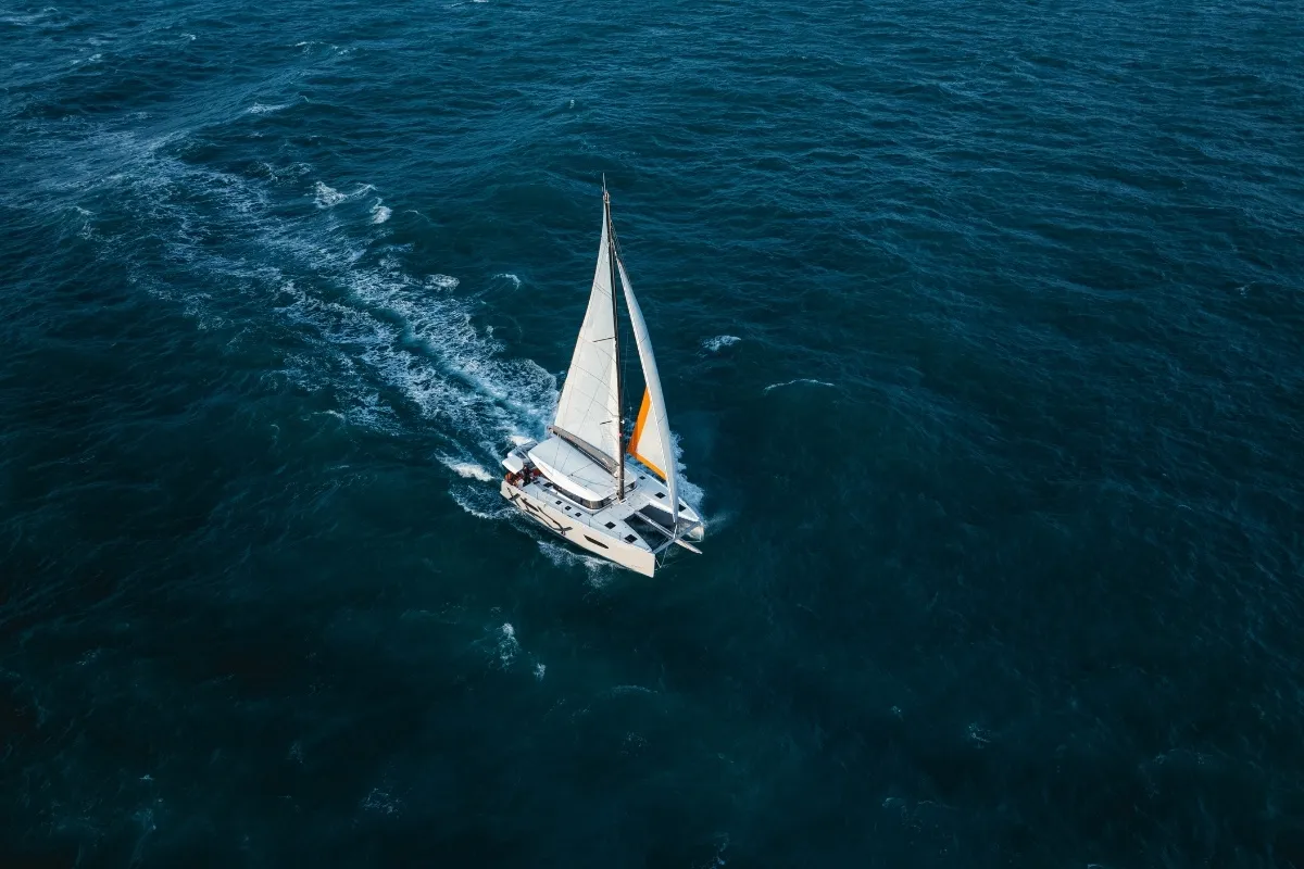 Exterior view of First Kiss, a Excess 13 catamaran at Dubrovnik, Croatia