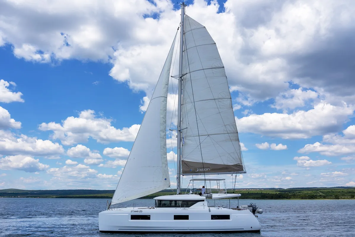 White Pearl, a Lagoon 46 catamaran at Skradin, Croatia
