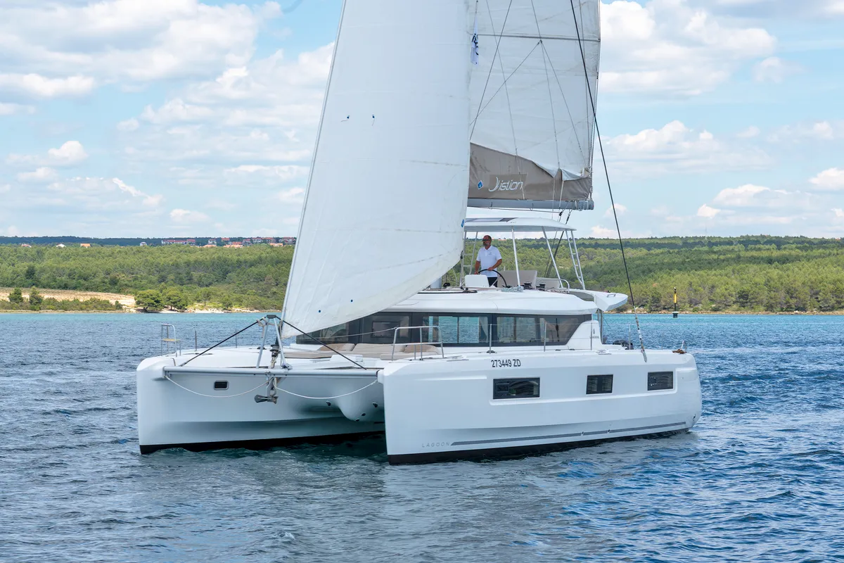 White Pearl, a Lagoon 46 catamaran at Skradin, Croatia