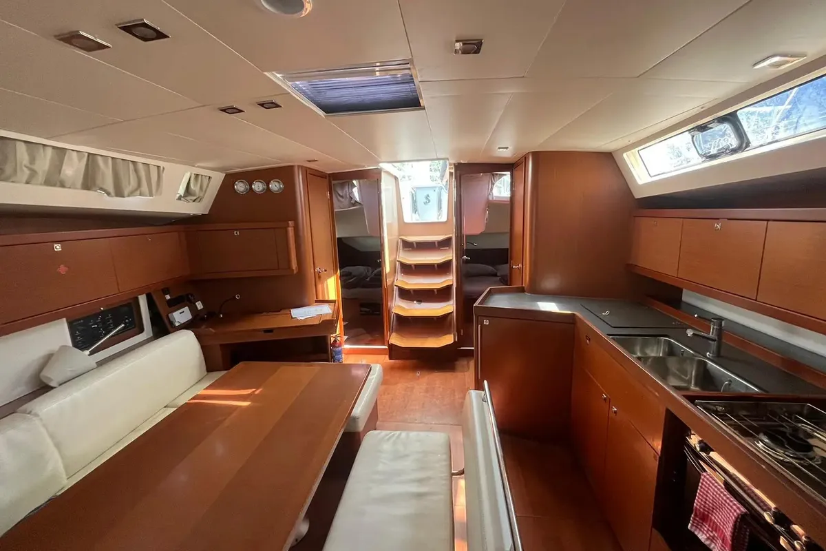 Salon of Ada 3, a Beneteau Oceanis 45 sailboat at Marmaris, Turkey