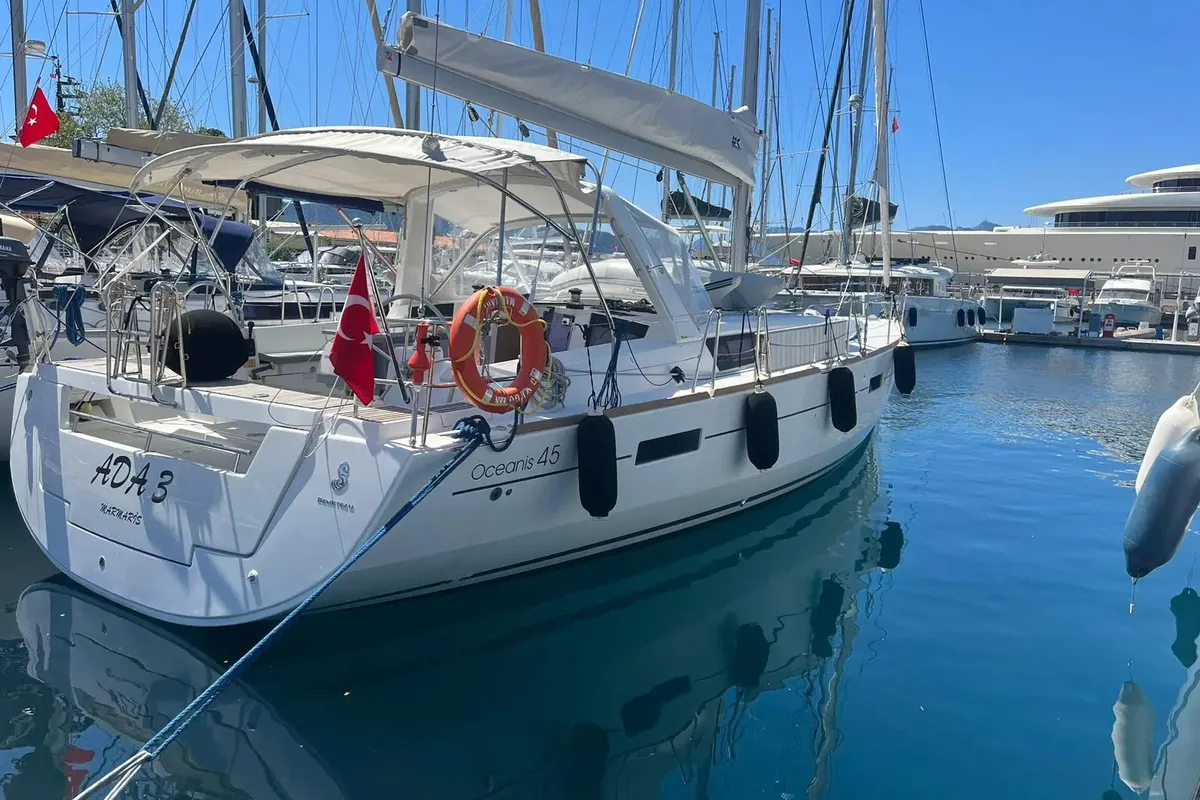 Exterior view of Ada 3, a Beneteau Oceanis 45 sailboat at Marmaris, Turkey