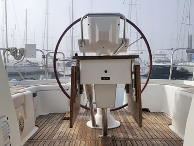 Cockpit of Bandiagara, a Beneteau Oceanis 37 sailboat at Saint-Cast-le-Guildo, France