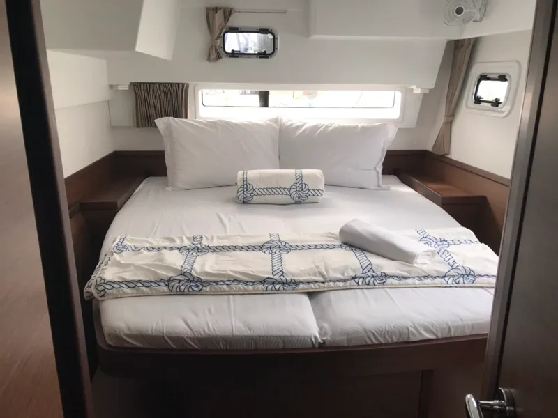 Cabin on Sammy, a Lagoon 42 catamaran at Olbia, Italy