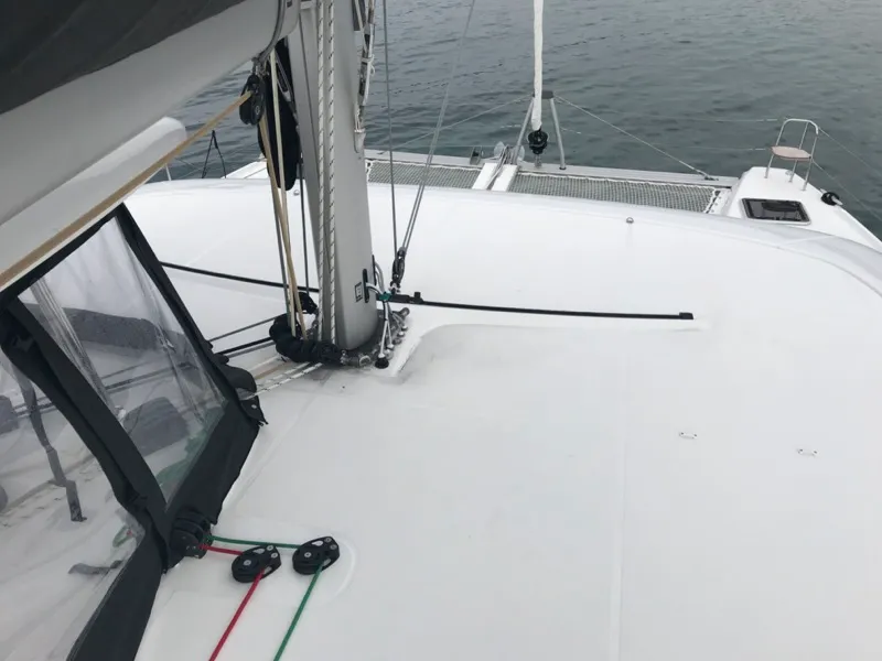 Deck of Sammy, a Lagoon 42 catamaran at Olbia, Italy
