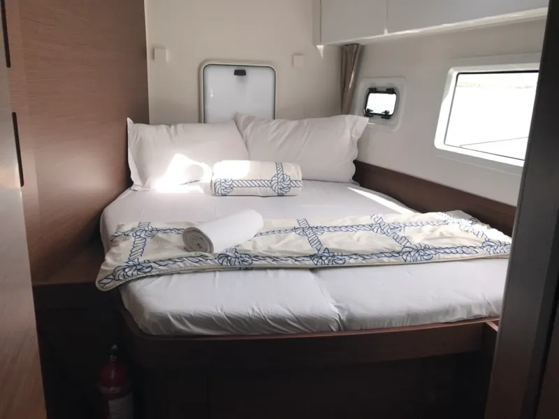Cabin on Sammy, a Lagoon 42 catamaran at Olbia, Italy