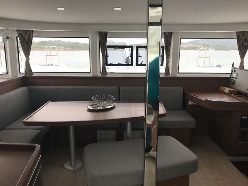 Salon of Sammy, a Lagoon 42 catamaran at Olbia, Italy