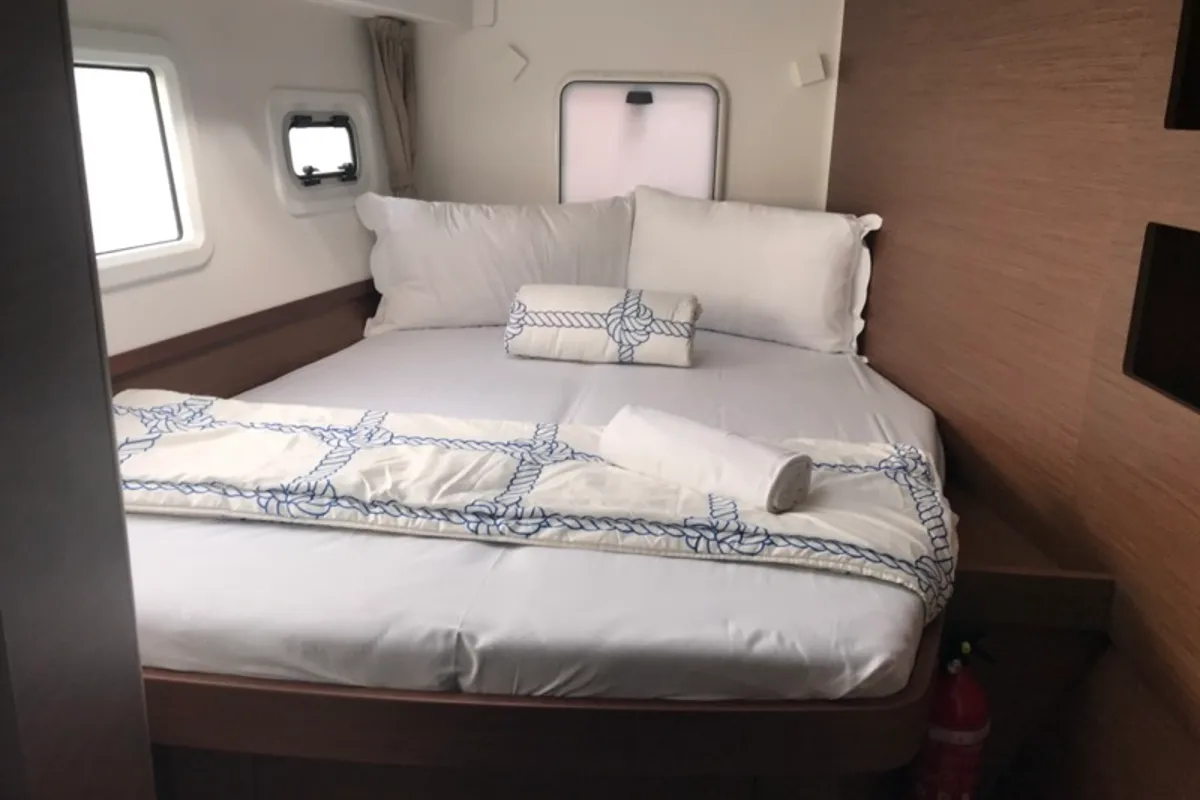 Cabin on Sammy, a Lagoon 42 catamaran at Olbia, Italy