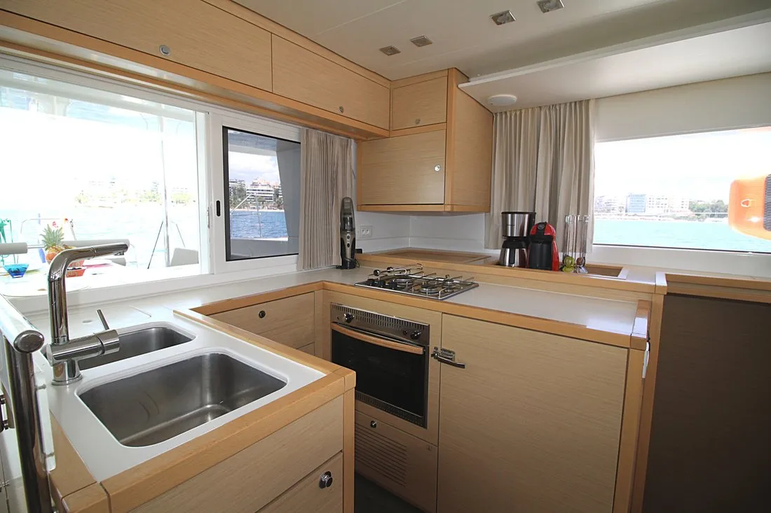 Galley of Poker Face, a Lagoon 450 catamaran at Athens, Greece