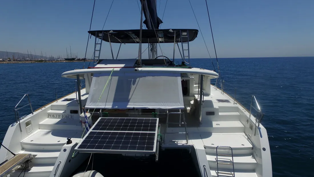 Deck of Poker Face, a Lagoon 450 catamaran at Athens, Greece