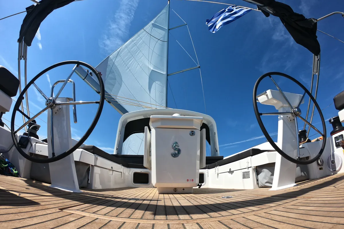 Cockpit of Famiglia, a Beneteau Oceanis 51.1 sailboat at Athens, Greece