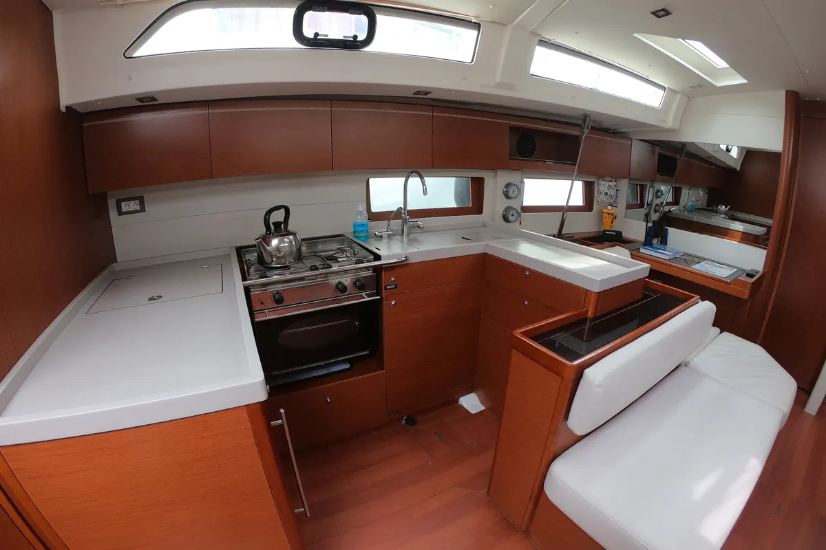 Galley of Famiglia, a Beneteau Oceanis 51.1 sailboat at Athens, Greece