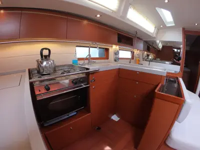 Galley of Famiglia, a Beneteau Oceanis 51.1 sailboat at Athens, Greece