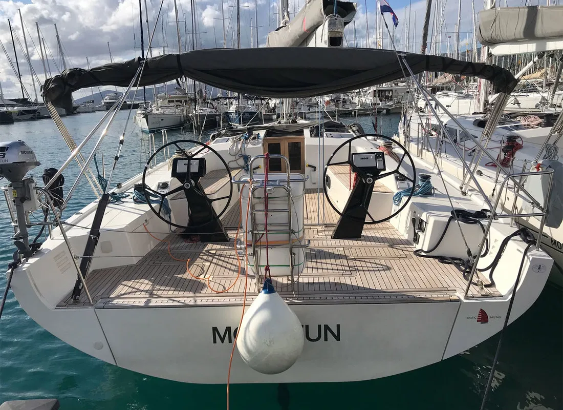 Cockpit of More Fun, a More 55 sailboat at Grad Kaštela, Croatia