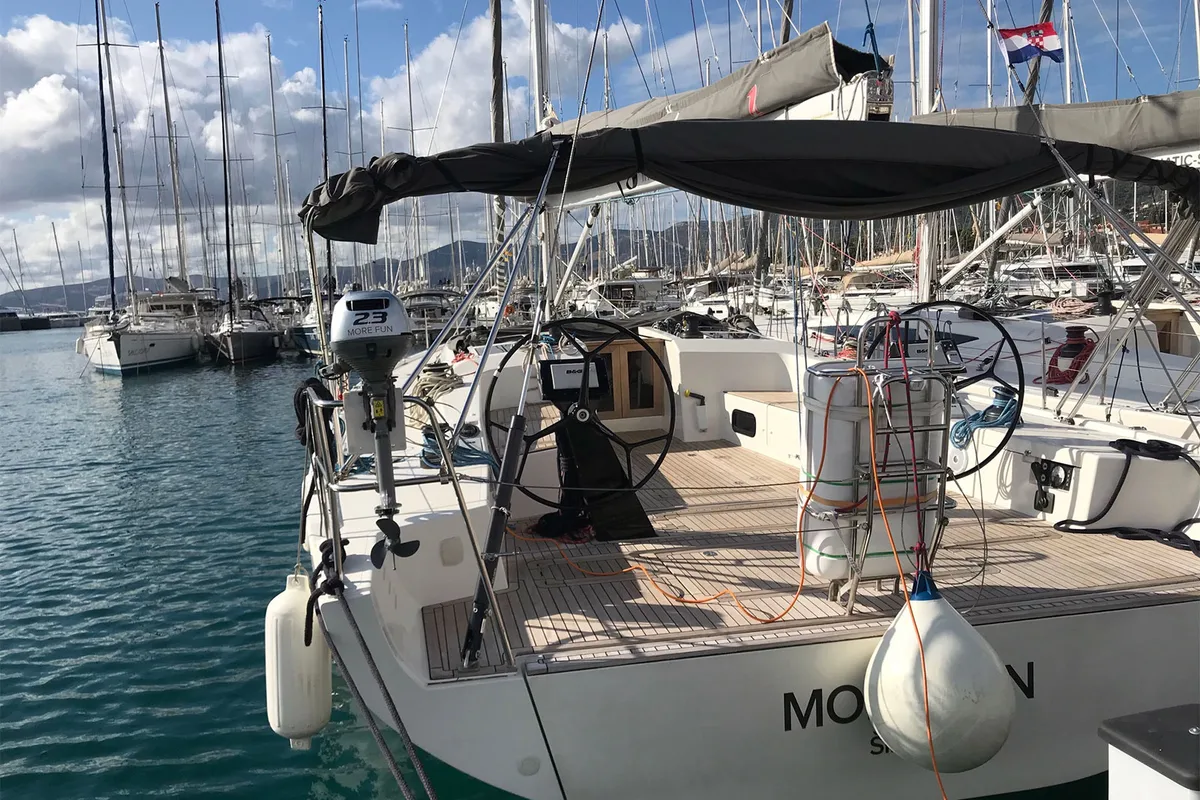 Cockpit of More Fun, a More 55 sailboat at Grad Kaštela, Croatia