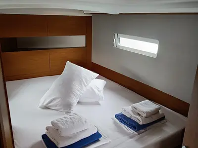 Cabin on Nerea, a Jeanneau Sun Odyssey 410 sailboat at Loutraki, Greece