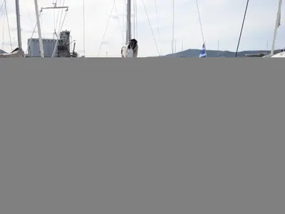 Deck of Nerea, a Jeanneau Sun Odyssey 410 sailboat at Loutraki, Greece