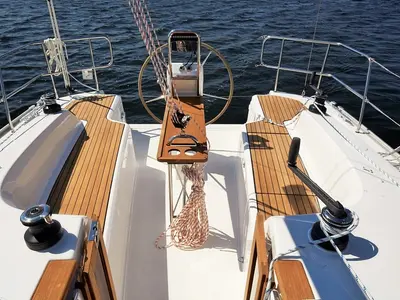 Cockpit of Jetset 05, a Bavaria Easy 9.7 sailboat at Mai Khao, Thailand