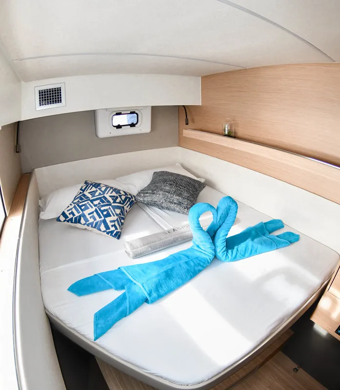 Cabin on Sea Spirit, a Nautitech 40 Open catamaran at Grande Rivière Noire VCA, Mauritius