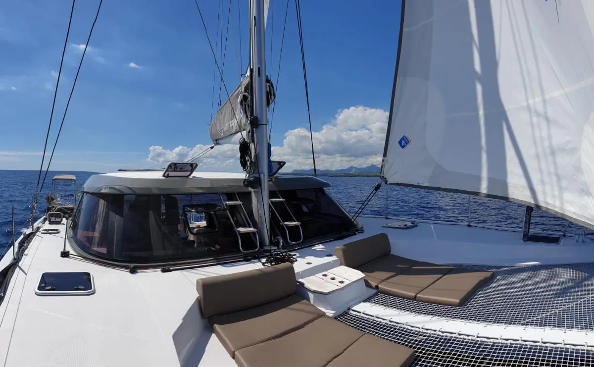 Deck of Sea Spirit, a Nautitech 40 Open catamaran at Grande Rivière Noire VCA, Mauritius